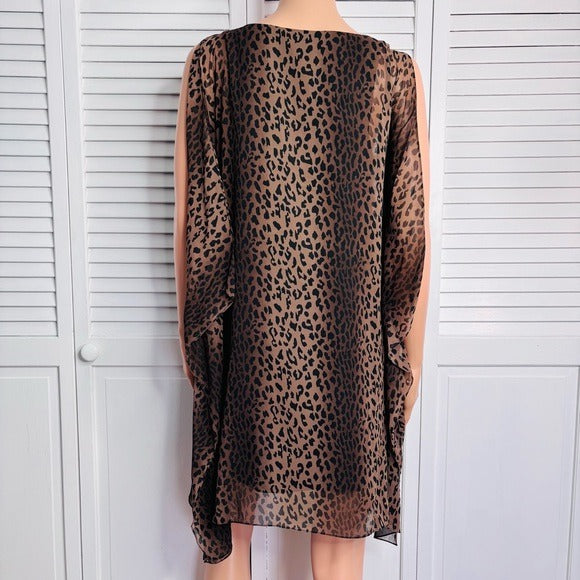*New* JAY GODFREY Brown Leopard Print V-Neck Kimono Stastny Dress Size 2