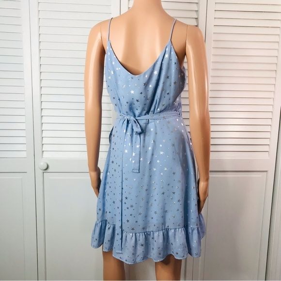 DOLLHOUSE Blue Silver Star Wrap Dress Size M