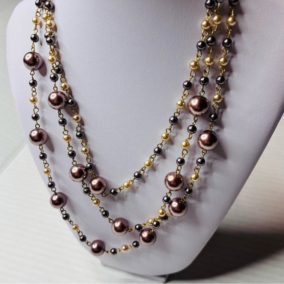 NEW MAJESTIC Triple-Strand Cascade Metallic Bronze Necklace