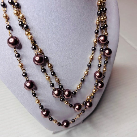 NEW MAJESTIC Triple-Strand Cascade Metallic Bronze Necklace