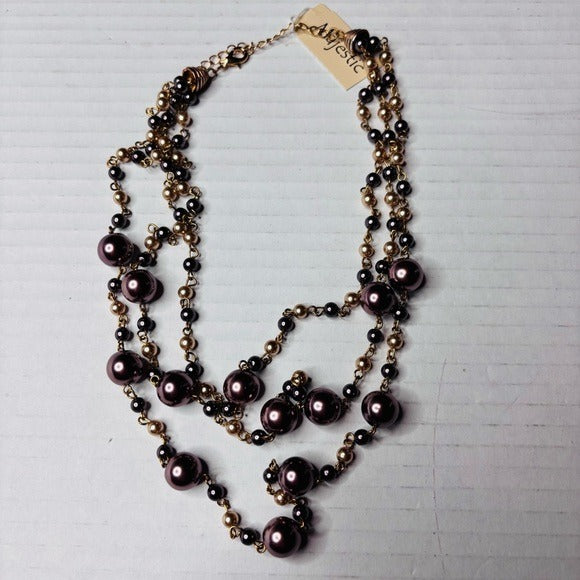 NEW MAJESTIC Triple-Strand Cascade Metallic Bronze Necklace