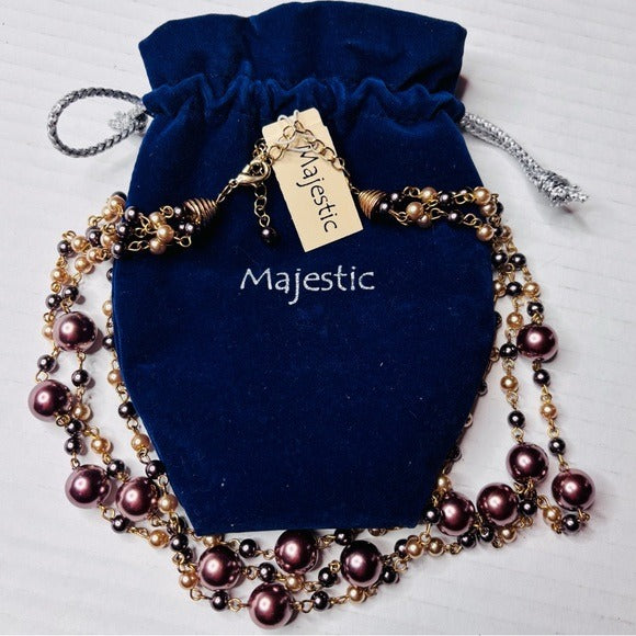 NEW MAJESTIC Triple-Strand Cascade Metallic Bronze Necklace