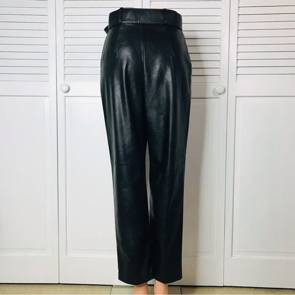 *NEW* TED BAKER Faydell Black Pleather Belt Detail Trousers Size 2