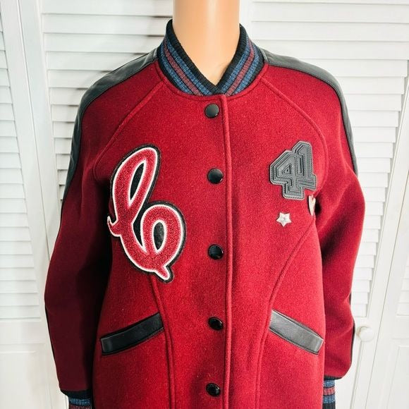 COACH Runway Collection Burgundy Oversized Varsity Jacket Size XS