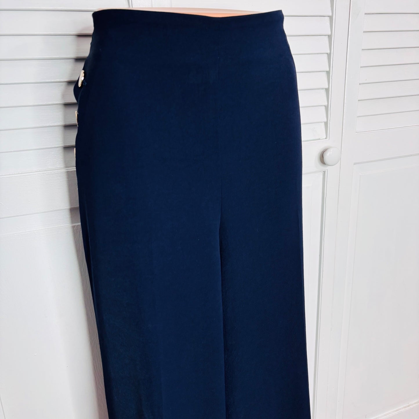 JOSEPH RIBKOFF Navy High-Waisted Wide-Leg Dress Pants Size 14