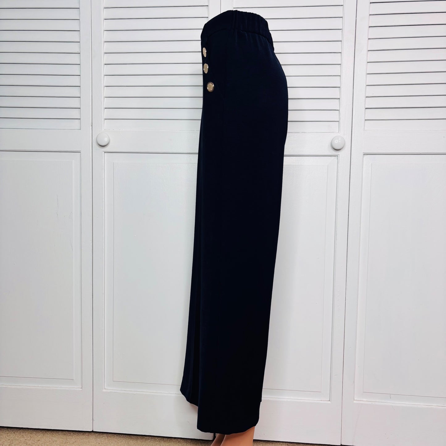 JOSEPH RIBKOFF Navy High-Waisted Wide-Leg Dress Pants Size 14