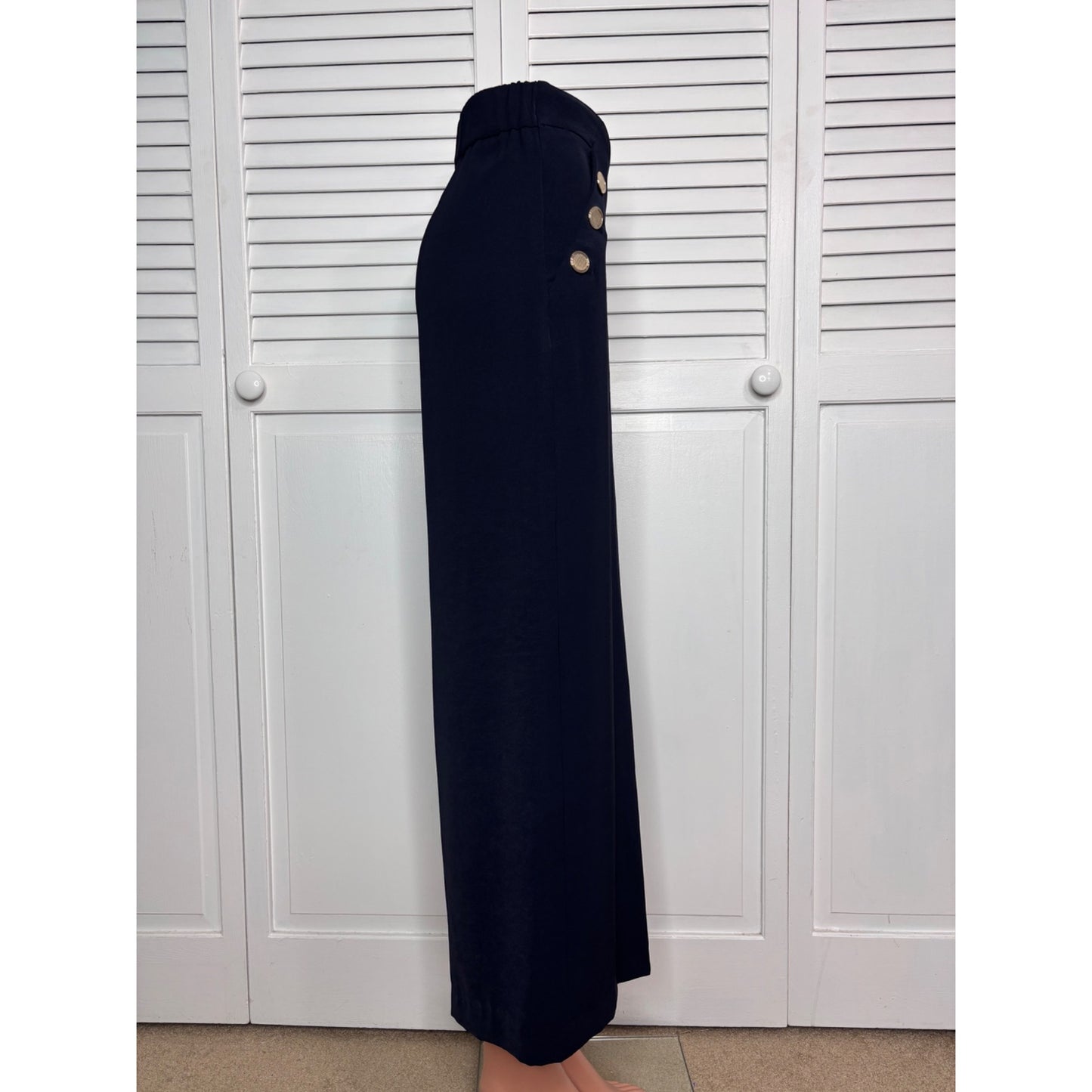 JOSEPH RIBKOFF Navy High-Waisted Wide-Leg Dress Pants Size 14