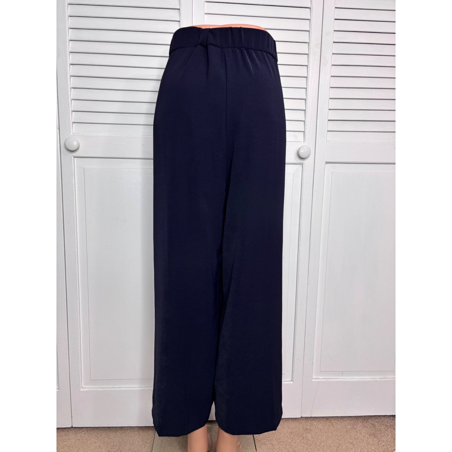 JOSEPH RIBKOFF Navy High-Waisted Wide-Leg Dress Pants Size 14