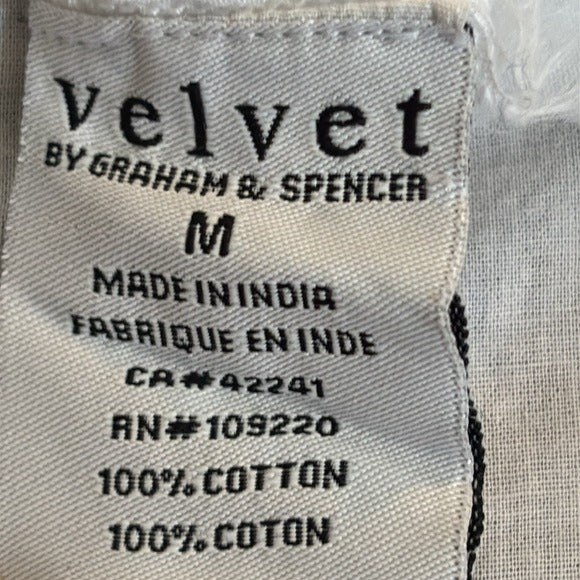 VELVET By Graham & Spencer White Cotton V-Neck Sleeveless Blouse Size Medium