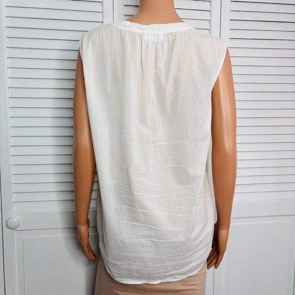 VELVET By Graham & Spencer White Cotton V-Neck Sleeveless Blouse Size Medium