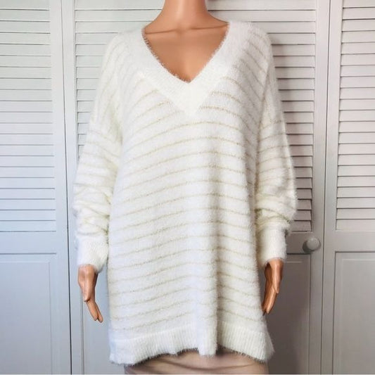 *NEW* INC INTERNATIONAL CONCEPTS Eyelash Pullover Washed White Fuzzy Sweater Size XXL