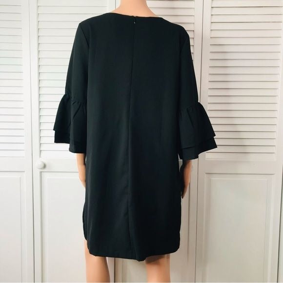 *New* BELONGSCI Black 3/4 Bell Flutter Sleeve Black Shift Dress Size XL