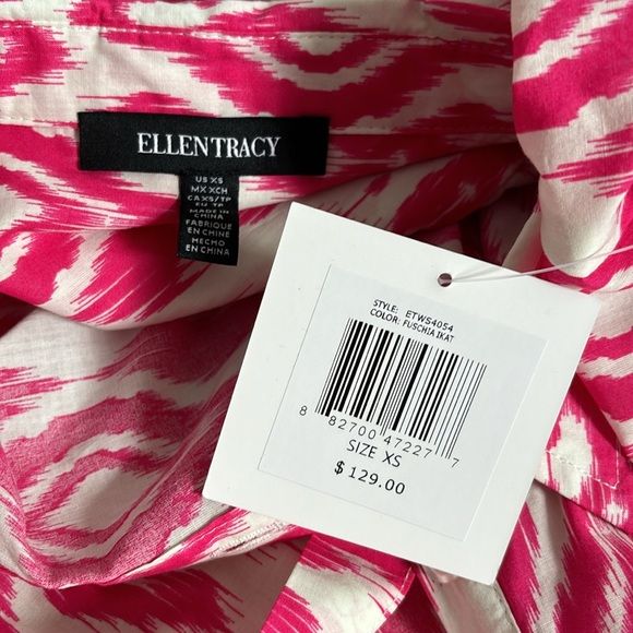 *NEW* ELLEN TRACY Fuschia Ikat Print Puff Sleeve Tiered Mini Dress Size XS