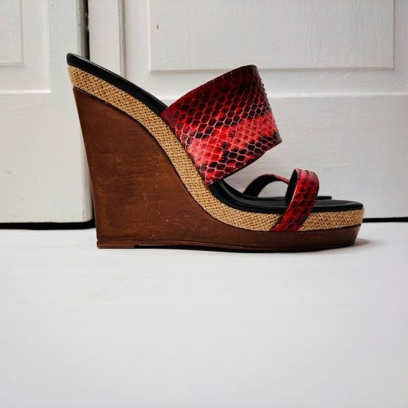 DIANE VON FURSTENBERG Snakeskin Print Wood Wedge Platform Sandals Size 8