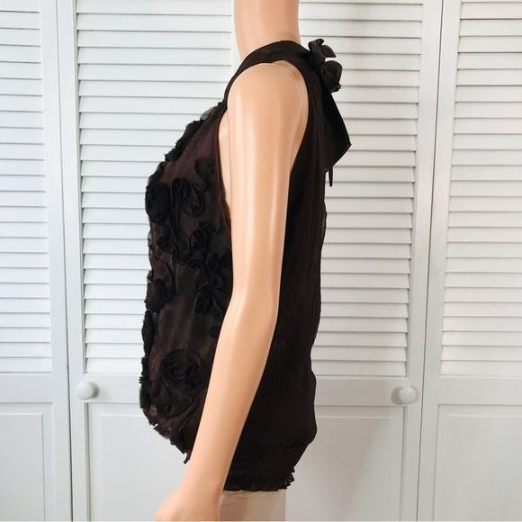 HEART SOUL Brown Flower Halter Top Blouse Size XL *NEW*