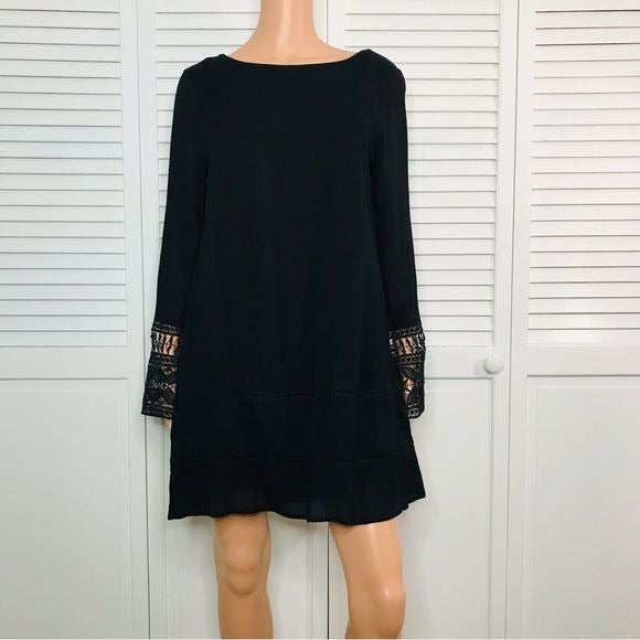 COAST Black Bell Sleeve Lace Detail Cuff Dress Size S