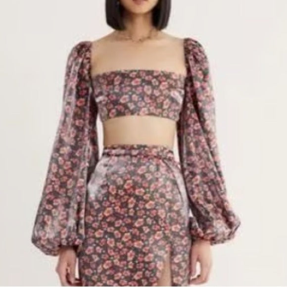 New RUMER Soraya Balloon Sleeve Crop Top Size Large