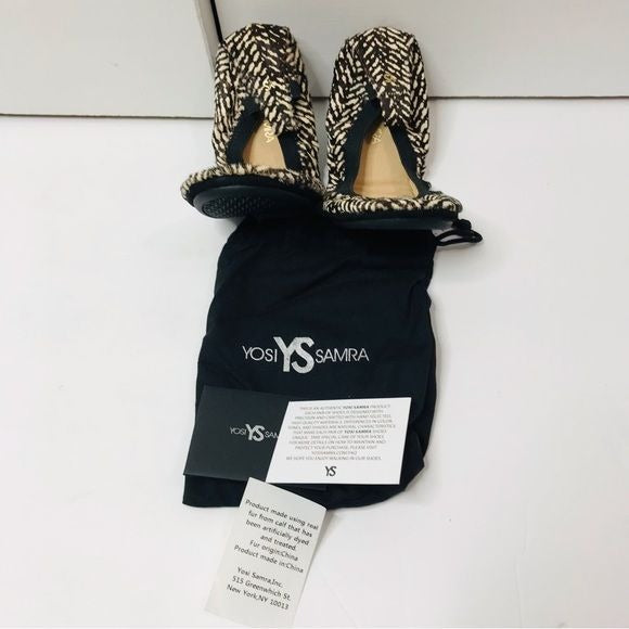 *NEW* YOSI SAMRA Black Whisper White Calf Fur Samara Ballet Flats Size 7