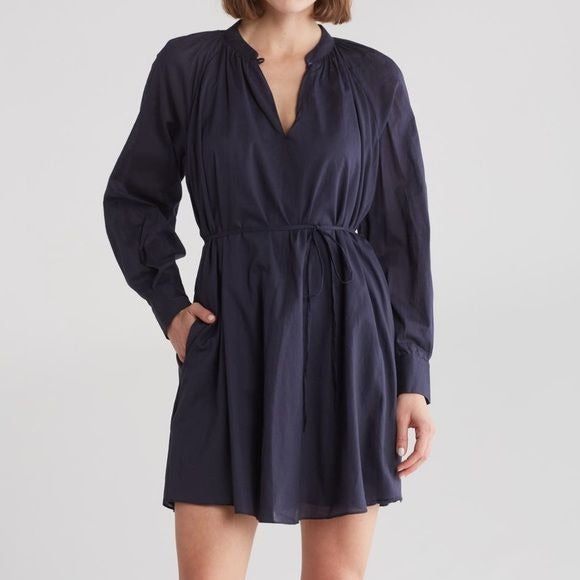 *NEW* REBECCA TAYLOR Navy Blue Long Sleeve Cotton Shift Dress Size M