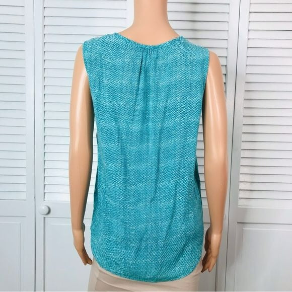 GRAND & GREENE Turquoise V-Neck Sleeveless Blouse Size S