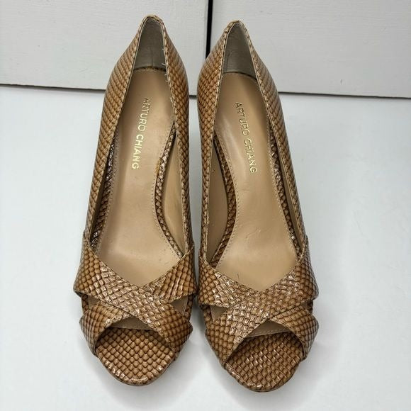 ARTURO CHIANG Alexis Snakeskin Leather Peep Toe Pumps