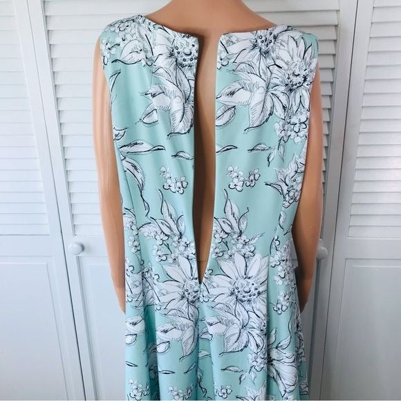*NEW* CALVIN KLEIN Blue White Floral Print Classic Fit & Flare Dress Size 14W