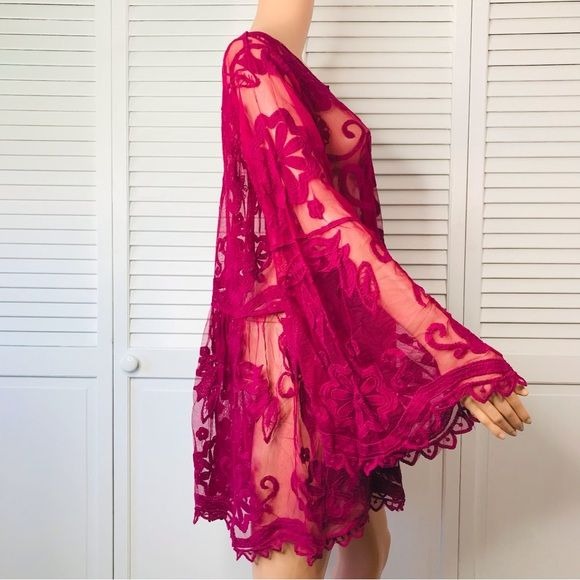 LANE BRYANT Guinevere Burgundy Lace Floral Baby Doll Sheer Blouse Size 18 *NEW*