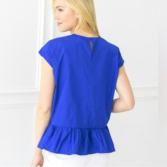 PSOPHIA Cobalt Taffeta Peplum Ruffle Hem Top Size L *NEW*