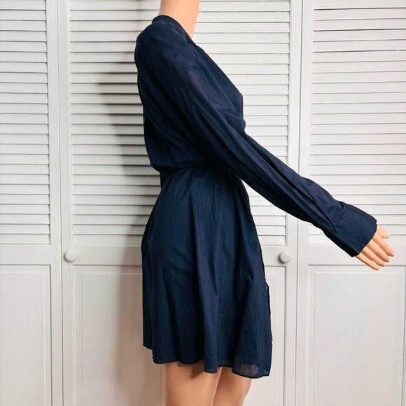 *NEW* REBECCA TAYLOR Navy Blue Long Sleeve Cotton Shift Dress Size M