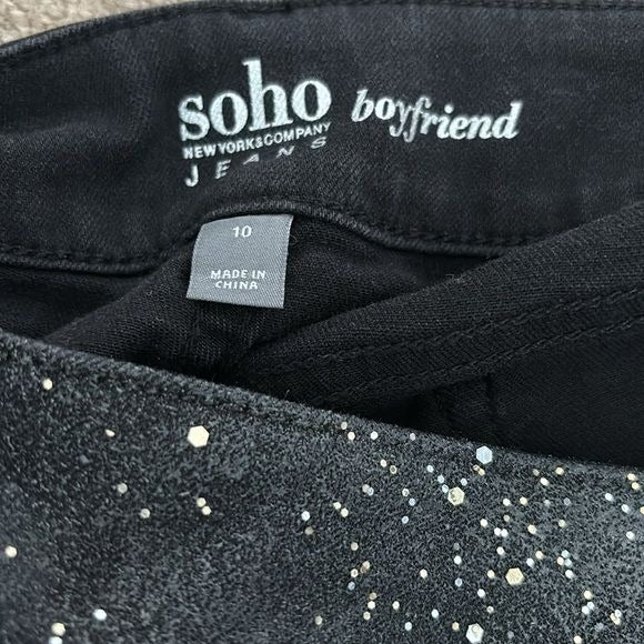 NEW YORK & COMPANY Soho Black Gold Glitter Boyfriend Jeans Size 10