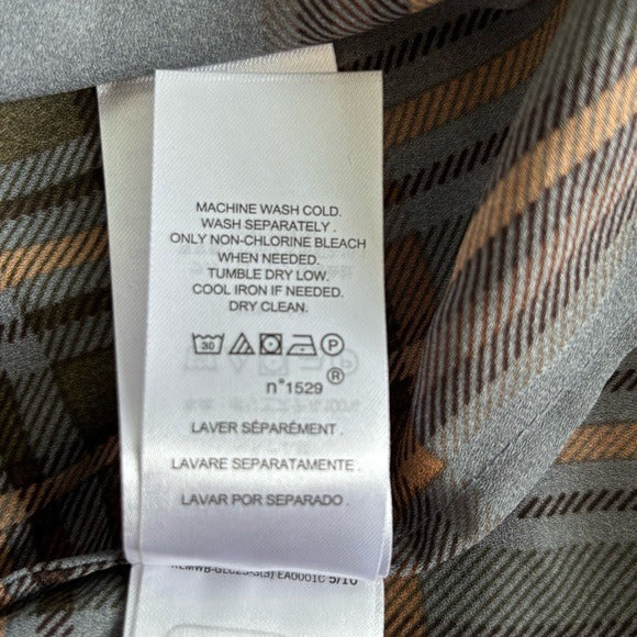 LAUREN RALPH LAUREN Plaid Tie-Neck Georgette Shirt Size Medium