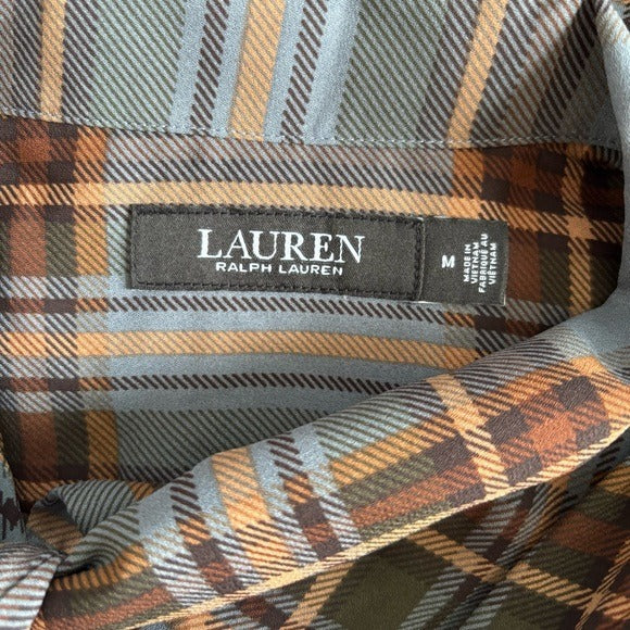 LAUREN RALPH LAUREN Plaid Tie-Neck Georgette Shirt Size Medium