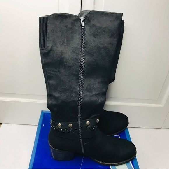*NEW* WHITE MOUNTAIN Paulina Black Waxy Fabric Tall Boots Size 9