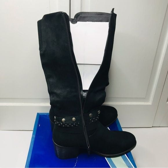 *NEW* WHITE MOUNTAIN Paulina Black Waxy Fabric Tall Boots Size 9