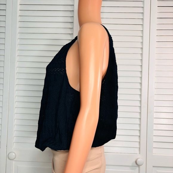 *NEW* RAMY BROOK Navy Blue Texture Noah Sleeveless Tank Top Shirt Size Large