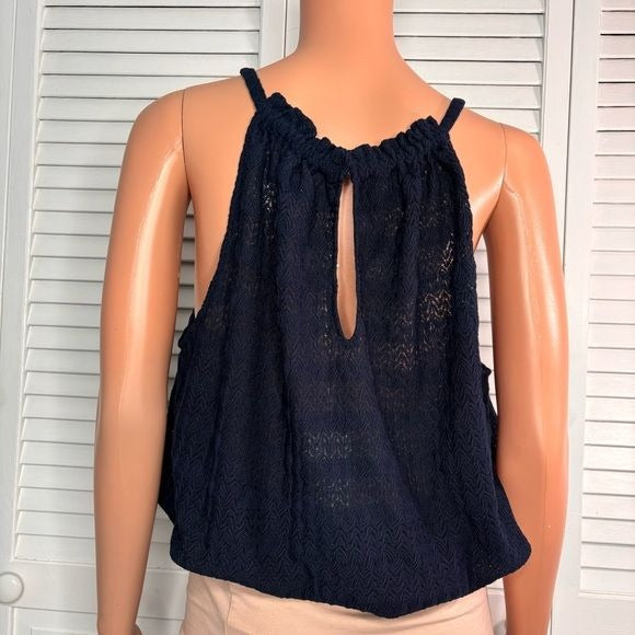 *NEW* RAMY BROOK Navy Blue Texture Noah Sleeveless Tank Top Shirt Size Large