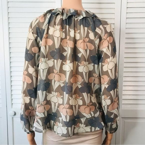 ANN TAYLOR Gray Sheer Long Sleeve Blouse Size Extra Small
