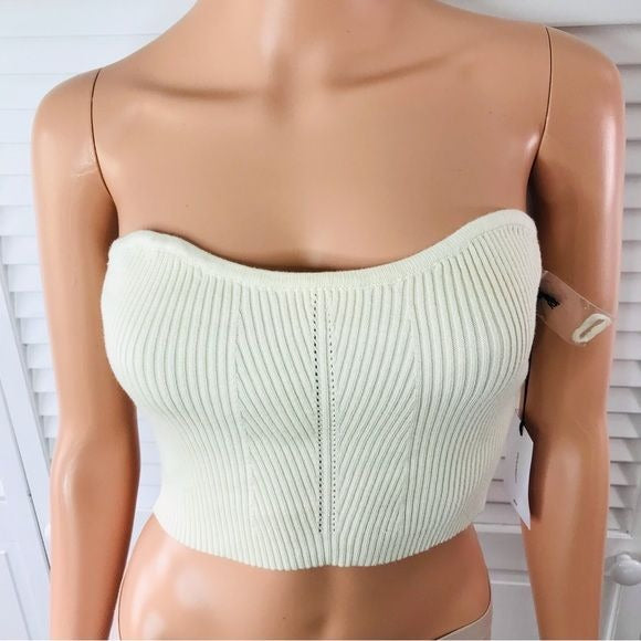 *NEW* LPA Beige Knit Sweetheart Strapless Crop Top