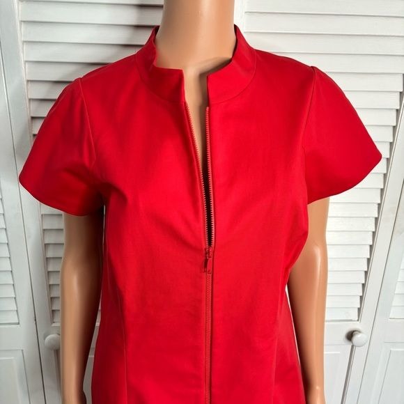 LAFAYETTE 148 Red Brenda Mandarin Collar Short Sleeve Sheath Dress Size 10