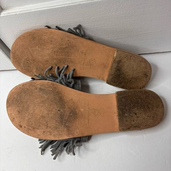 SEYCHELLES Accelerate Gray Leather Fringe Sandals