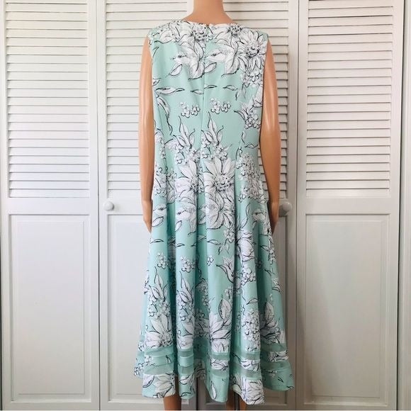 *NEW* CALVIN KLEIN Blue White Floral Print Classic Fit & Flare Dress Size 14W