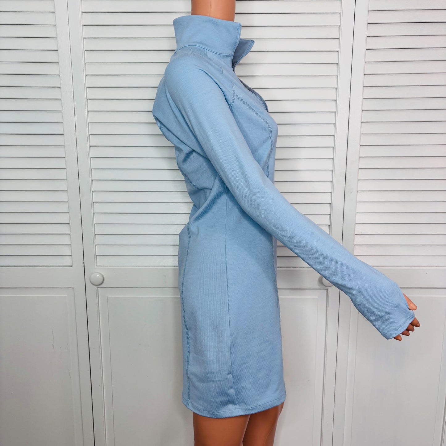 BEYOND YOGA Heather Rib Westside Dress in Hazy Sky Size Small