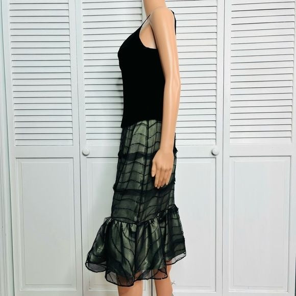 PAPELL BOUTIQUE Evening Black Green Velour Corset Dress Size 8
