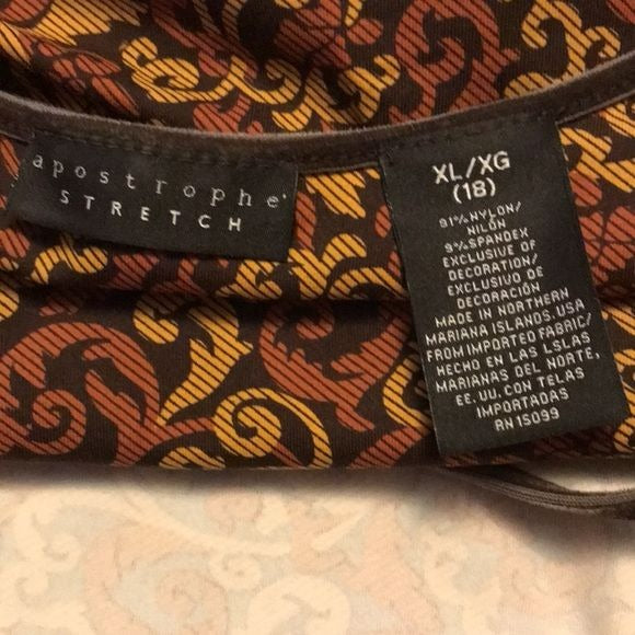 APOSTROPHE Stretch Brown Geometric Print Stretch Size 18