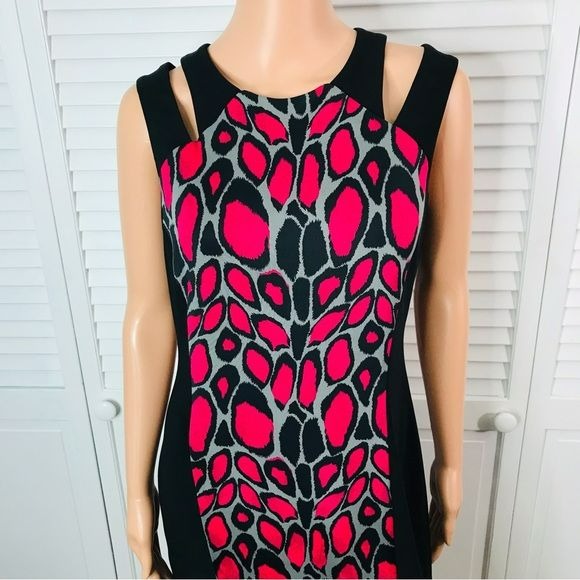 JOSEPH RIBKOFF Black Animal Print Sleeveless Shift Dress Size 10