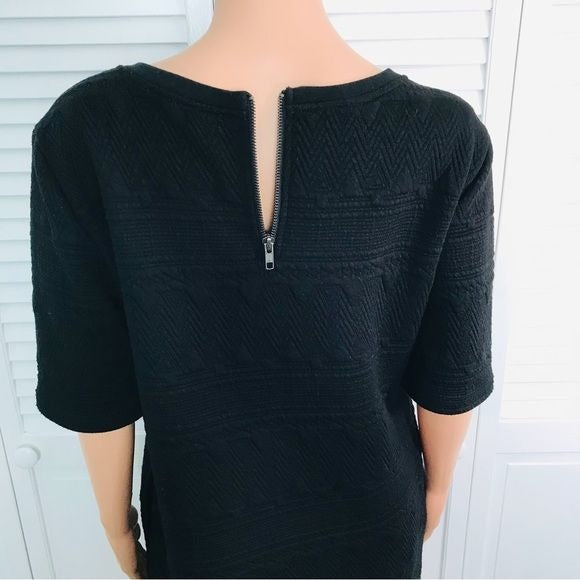 MICHAEL STARS Black Textured Fabric Short Sleeve Sweater Dress Size M