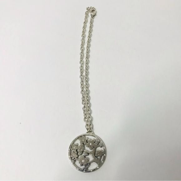 BRIGHTON Silver Circle Floral Pendant Necklace
