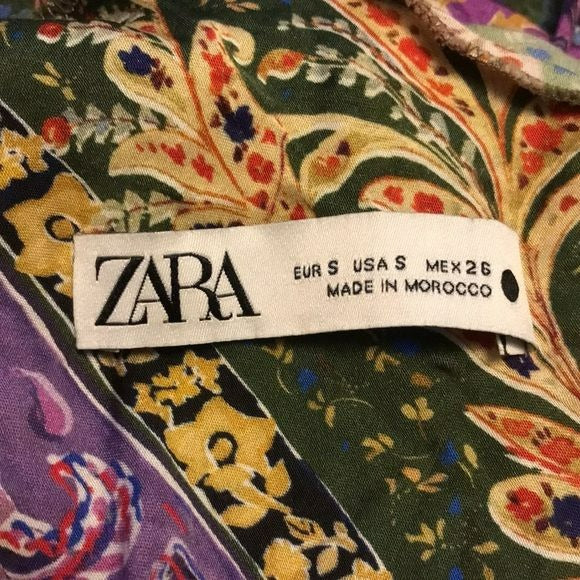 ZARA Multicolored Printed V-Neck Mini Dress Size S