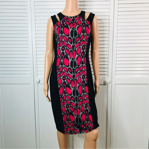 JOSEPH RIBKOFF Black Animal Print Sleeveless Shift Dress Size 10