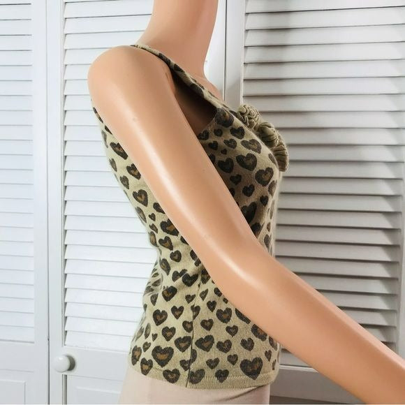 MODA INTERNATIONAL Brown Heart Print Sleeveless Sweater Size S